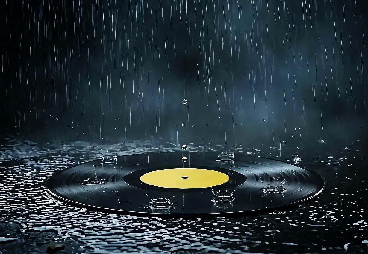 Vinyl record in the rain — Ray Rayson music atmosphere